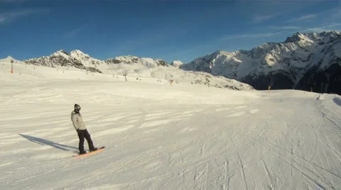 Snowboarding downhill Stock Footage 3151785
