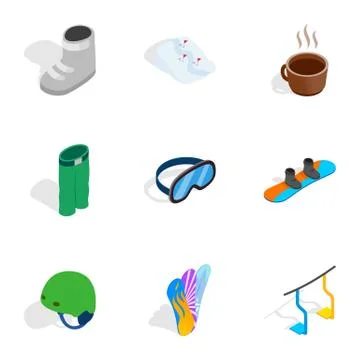 Snowboarding elements icons set Stock Illustration