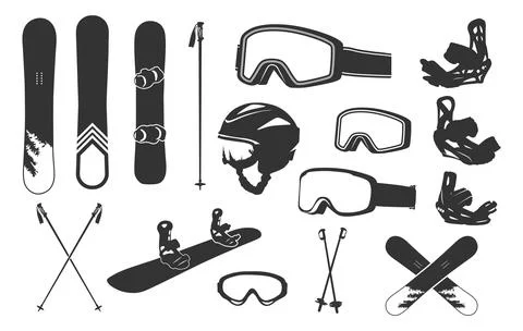 Snowboarding elements silhouette, Snowboarding elements 스톡 일러스트