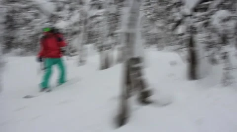 Snowboarding in forest Stock Footage 40936858