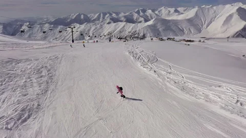 Snowboarding in Georgian mountains Stock Footage 204006372