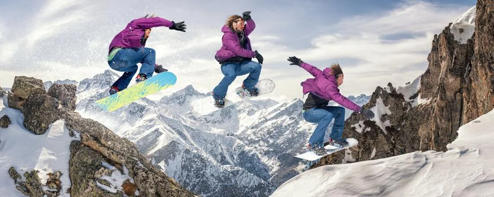 Snowboarding jump sequence Stock Photos