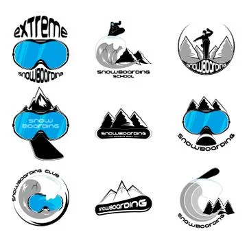 Snowboarding logo design template elements イラスト素材
