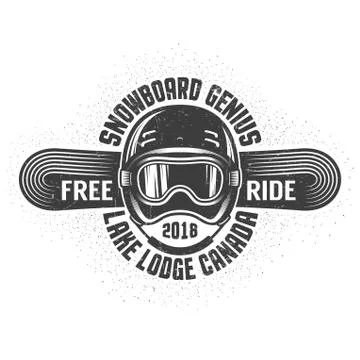 Snowboarding old school logo with helmet sports goggles and snowboard Stock Illustration