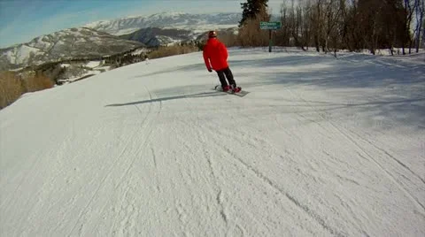 Snowboarding red jacket Stock Footage