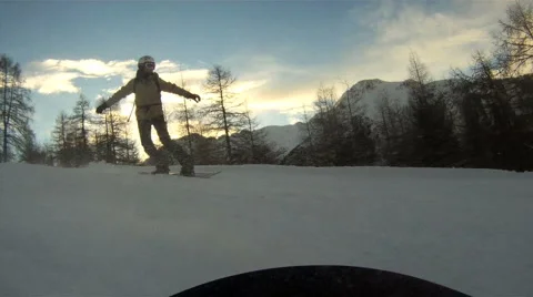Snowboarding sideways downhill Stock Footage 1164440