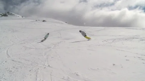 Snowboards sliding Stock Footage 5503889