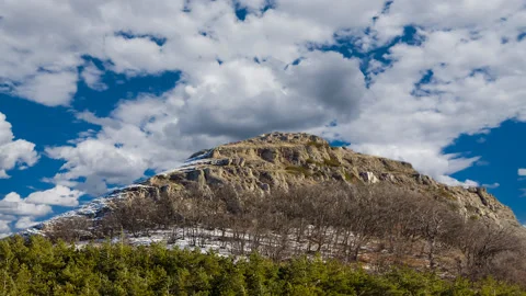 Snowbound mount top under a cloudy sky Stock Footage 150684183