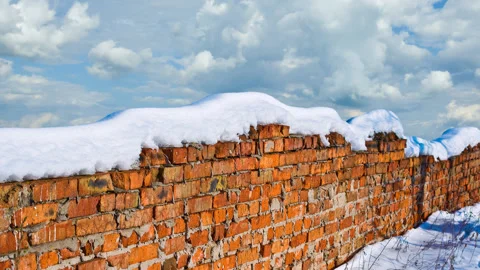 Snowbound red brick wall winter day time lapse scene Vídeos de archivo 165349472