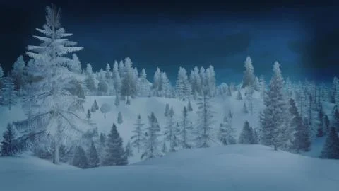 Snowbound spruce forest at night Stock Illustration