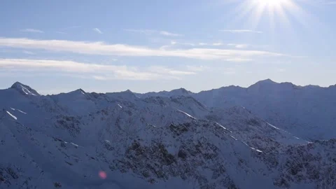 Snowcapped mountain range on the Austrian and Italian border Stock Footage 250366903
