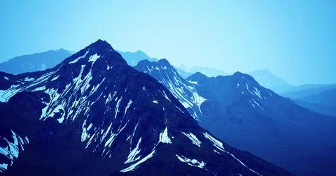 Snowcapped mountain range under a twilight sky in a remote location Stock Illustration