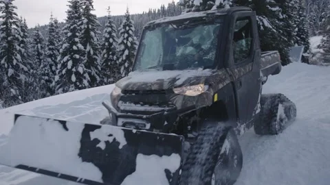 Snowcat Driving Down Road Driver Thumbs Up Stock Footage 154054928