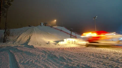 Snowcat forms the kicker timelapse Stock Footage 32327615