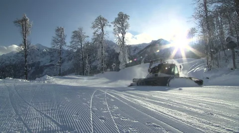 Snowcat  in mountains Stock Footage 61726216