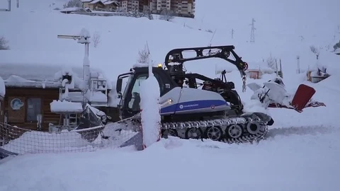 Snowcat, ratrac tractor machine for snow removal and skislope preparation. Stock Footage 84789264