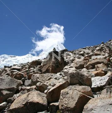 Snowcowered high cordillera mountain and stone Stock Photos