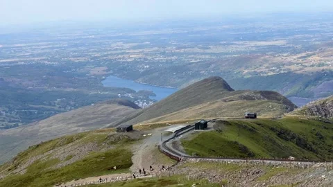 Snowdon Mountain Railway Train Climbing Mount Snowdon, Wales Stock Footage 344421168