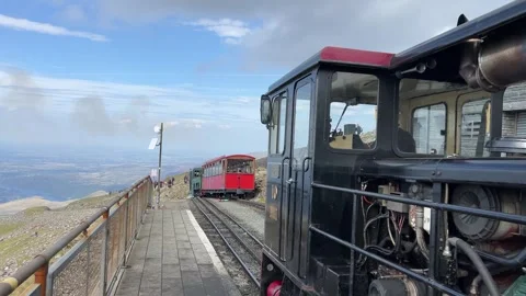 Snowdon Mountain Railway Train at the Summit of Yr Wyddfa Wales Stock Footage 344411695