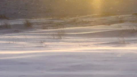 Snowdrift after a snow storm at sunset Stock Footage 141899342