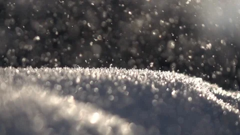 Snowdrift under snowfall in sunshine with shallow focus. Winter sunny scene Video stock 86429329