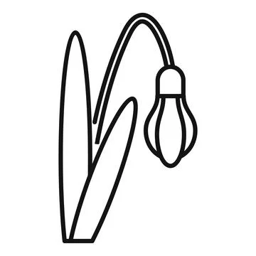 Snowdrop flower growing with stem and leaf line icon Stock Illustration