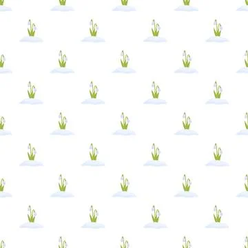Snowdrop flowers blooming in spring winter seamless pattern Stock Illustration