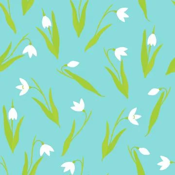 Snowdrop flowers on a blue background. Spring background. Stock Illustration