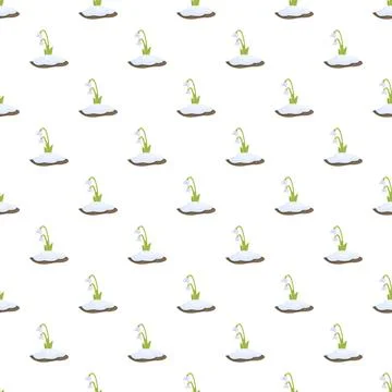 Snowdrop flowers emerging from snow spring pattern 스톡 일러스트