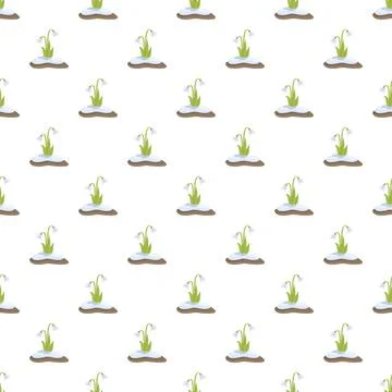 Snowdrop flowers emerging from snow spring pattern Illustrazione stock
