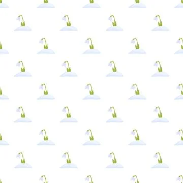 Snowdrop flowers emerging through snow seamless pattern Stock Illustration