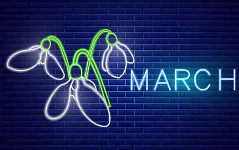 Snowdrop neon sign Vector. Spring design element. Night bright neon sign. col Stock Illustration