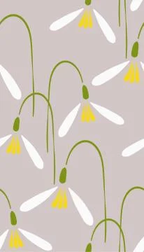 Snowdrop seamless pattern vector floral design primitive scandinavian Stock Illustration