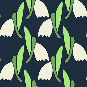 Snowdrop stylized drawing seamless pattern Stock Illustration