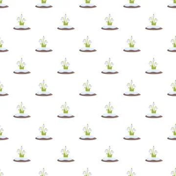 Snowdrops blooming in melting snow pattern Stock Illustration