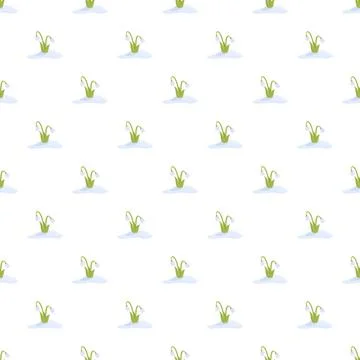 Snowdrops blooming on snow seamless pattern background Illustrazione stock