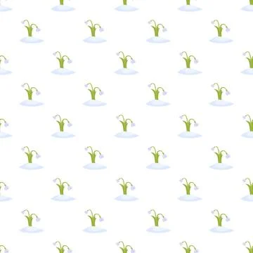 Snowdrops blooming on snow seamless pattern background 스톡 일러스트