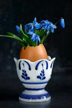 Snowdrops in an egg stand Stock Photos