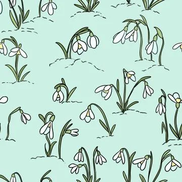 Snowdrops flowers seamless pattern. Beginning of spring Stock Illustration