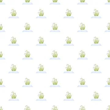 Snowdrops growing in snow seamless pattern Stock Illustration