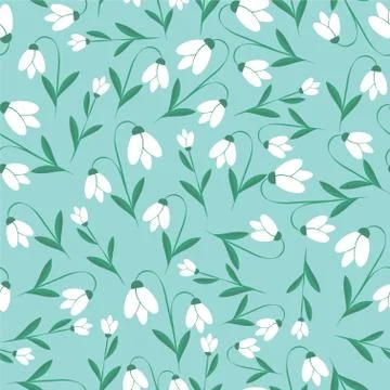 Snowdrops pattern. Vector flower seamless botanic texture. Spring floral back Stock Illustration