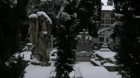 Snowed Graveyard Stock Footage