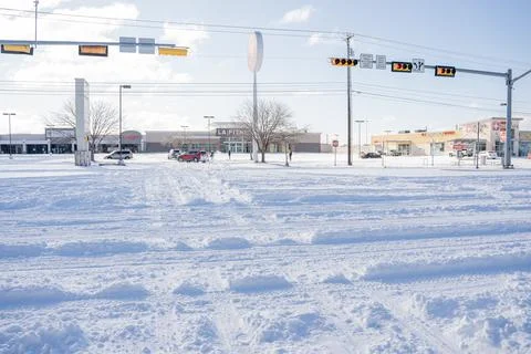 Snowed Over Intersection - Texas Winter Storm 2021 Stock Photos