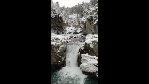 Snowfall at aharbal waterfalls Stock Footage 332857422