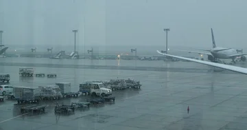 Snowfall at the Airport Stock Footage 85909477