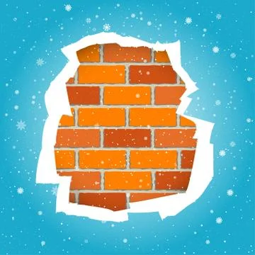 Snowfall and blue paper torn wall Stock Illustration