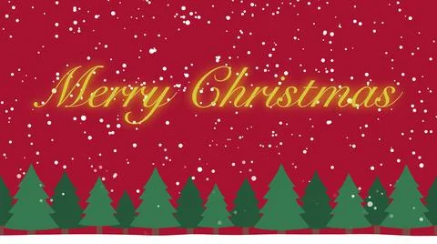 Snowfall and forest background and the sentence “Merry Christmas” Stock Illustration
