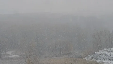 Snowfall and snow covers ground Stock Footage 129039257