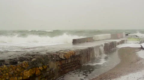 The snowfall and storm on the pier. Slow motion. Stock Footage 65298712