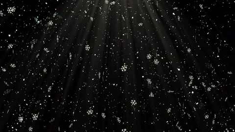 Snowfall animation with light rays shining down in dark night Stock Footage 327567908